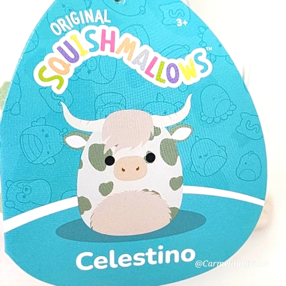 CELESTINO 🐮 Green Spotted Highland Cow w Fur Belly Original Squishmallow NWT - Picture 3 of 7